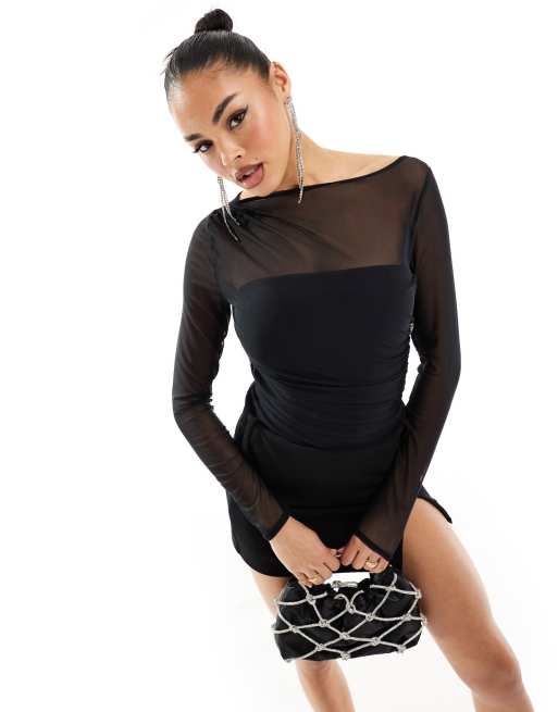 Abercrombie & Fitch - Body van mesh met drapering in zwart