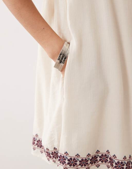 Abercrombie & Fitch boho embelished puff sleeve babydoll mini dress in  cream | ASOS