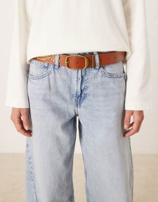 Abercrombie & Fitch Boho Embroidered Leather Belt In Brown