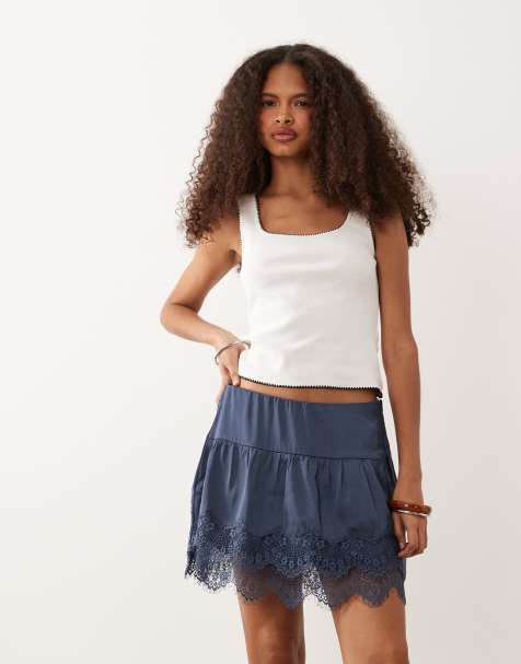 Abercrombie & Fitch - Boho rok met ruches en ingebouwde short in marineblauw - view 1
