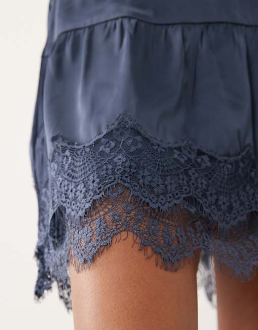 Abercrombie & Fitch boho ruffle rara skirt with built in shorts in navy, 3 of 5