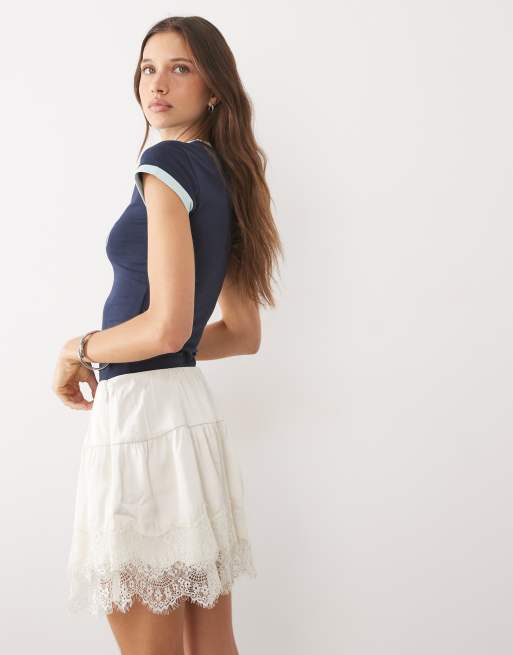 Abercrombie & Fitch boho ruffle rara skirt with built in shorts in white, 4 of 5