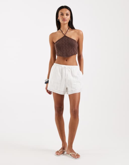 Abercrombie & Fitch – Boho-Schlupfshorts in Weiß mit Stickerei, 2 von 4