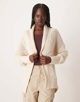 Abercrombie & Fitch - Boho-Strickjacke in Cremeweiß mit Schalkragen-Neutral