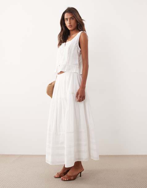 Abercrombie & Fitch boho tiered maxi skirt in white - view 1