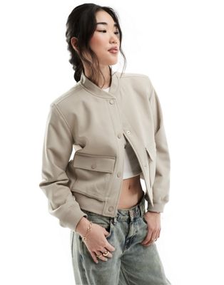 Abercrombie & Fitch short bomber jacket in taupe - ASOS Price Checker