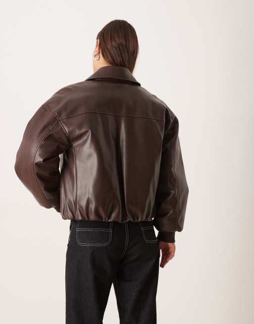 Abercrombie & Fitch - Bomber en imitation cuir à ourlet boule - Marron, 3 de 4