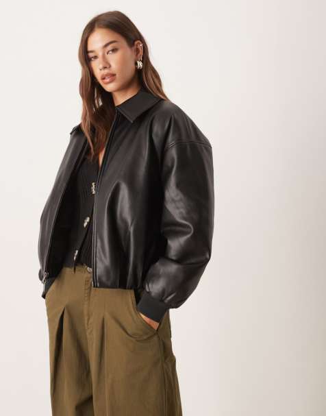 Abercrombie & Fitch - Bomber en imitation cuir à ourlet boule - Noir - view 1