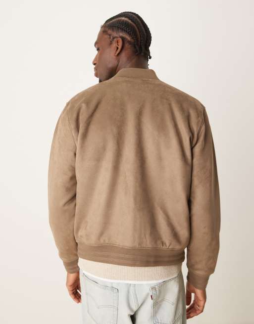 Abercrombie & Fitch - Bomber marrone in camoscio sintetico, 2 di 4