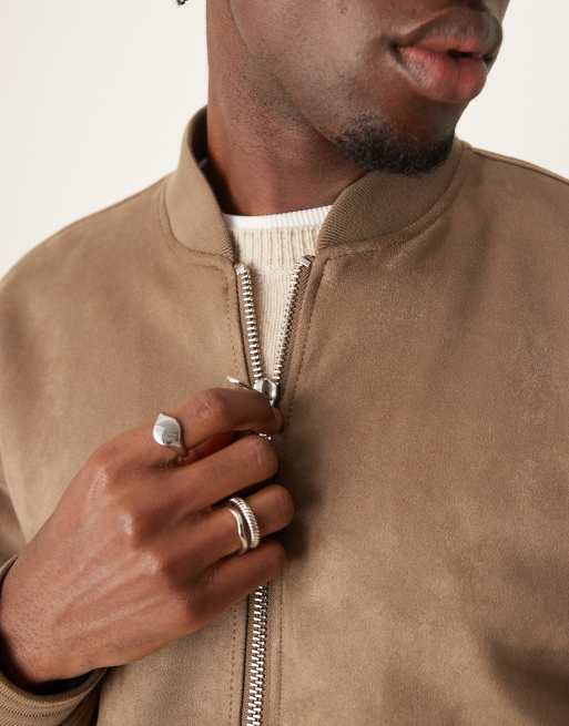 Abercrombie & Fitch - Bomber marrone in camoscio sintetico, 3 di 4