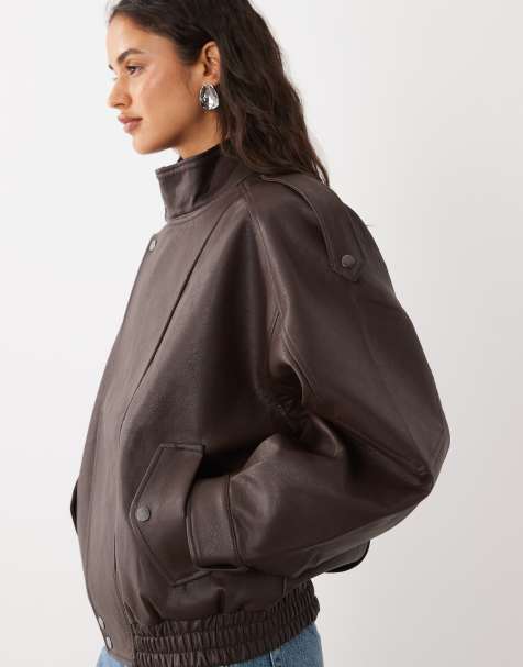 Abercrombie & Fitch bomber oversize in pelle sintetica marrone - view 1