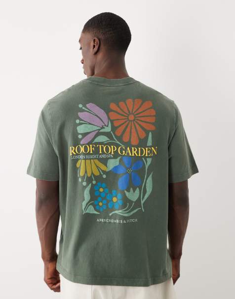 Abercrombie & Fitch botanical back graphic t-shirt in dark green - view 1