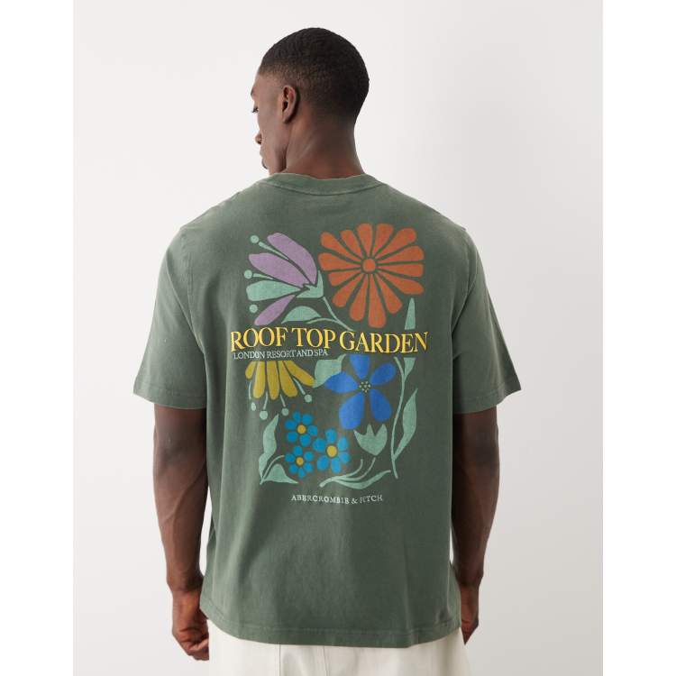 Abercrombie & Fitch botanical back graphic t-shirt in dark green
