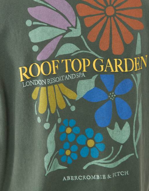 Abercrombie & Fitch botanical back graphic T-shirt in dark green