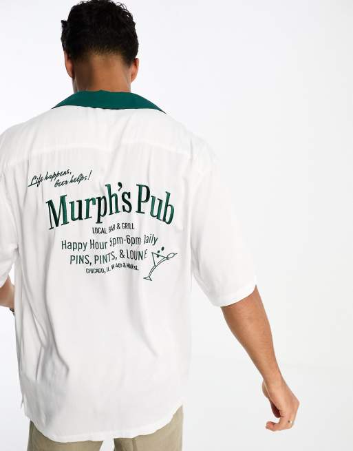 Abercrombie & Fitch - Bowlingshirt met korte mouwen en print op de achterkant in groen