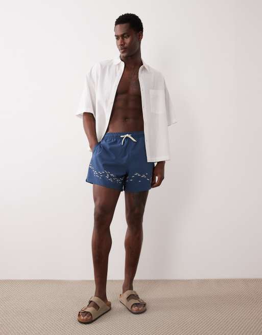 Abercrombie & Fitch - Boxer da bagno blu navy da 5" con corallo ricamato, 2 di 5