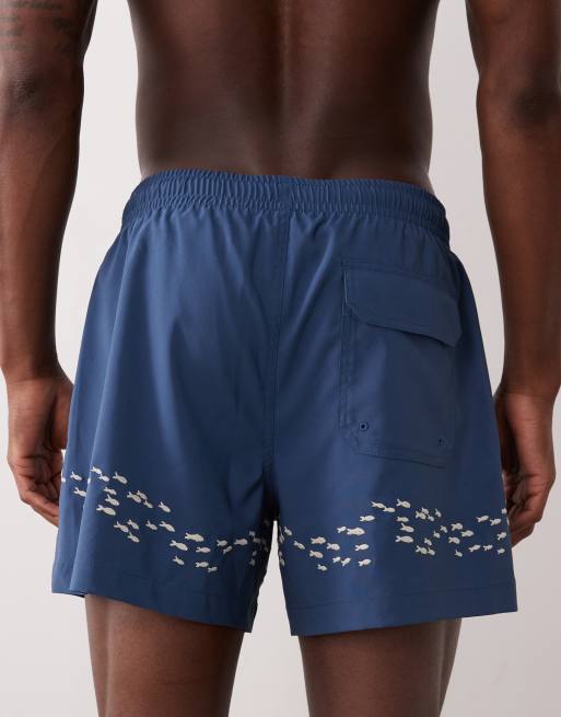Abercrombie & Fitch - Boxer da bagno blu navy da 5" con corallo ricamato, 5 di 5