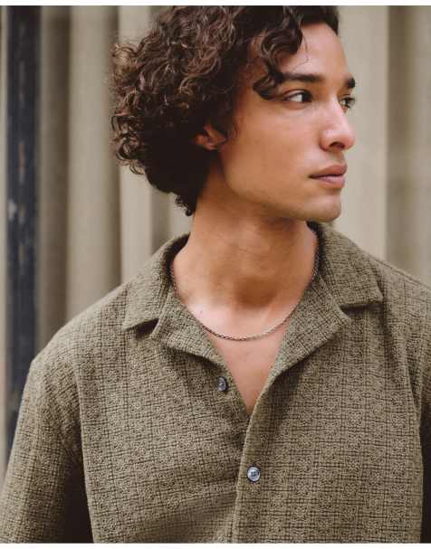 Abercrombie & Fitch Boxy button-up lace shirt in brown green - view 1