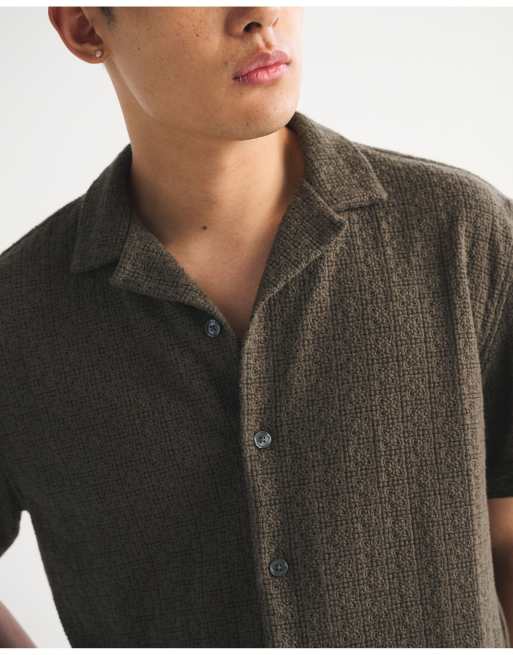 Abercrombie & Fitch Boxy button-up lace shirt in brown green, 2 of 4