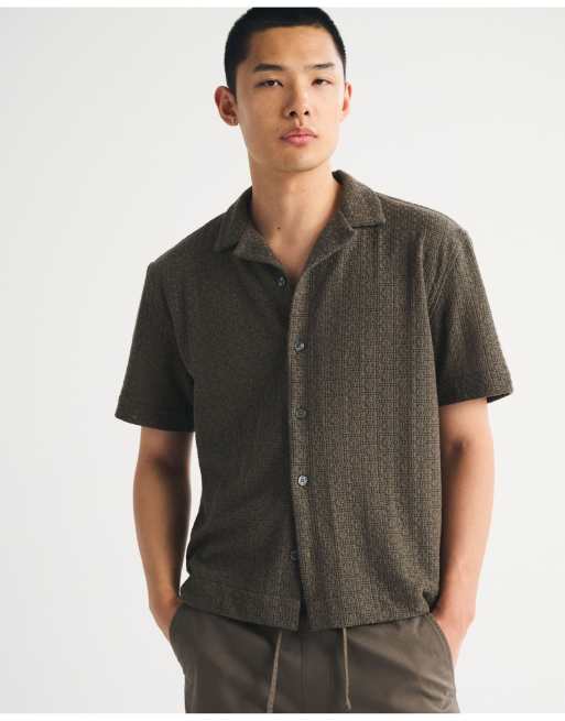 Abercrombie & Fitch Boxy button-up lace shirt in brown green, 4 of 4
