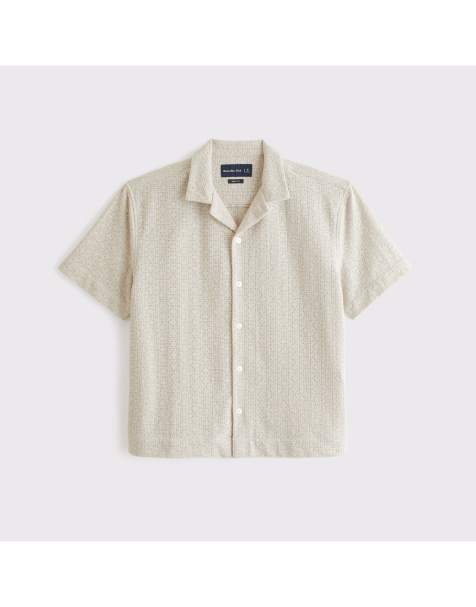 Abercrombie & Fitch Boxy button-up lace shirt in oatmeal - view 1