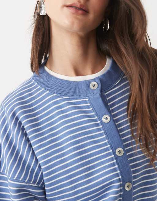 Abercrombie & Fitch boxy cardigan in blue stripe, 3 of 4