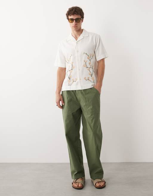 Abercrombie & Fitch boxy emboidered short sleeve shirt in white, 2 of 9