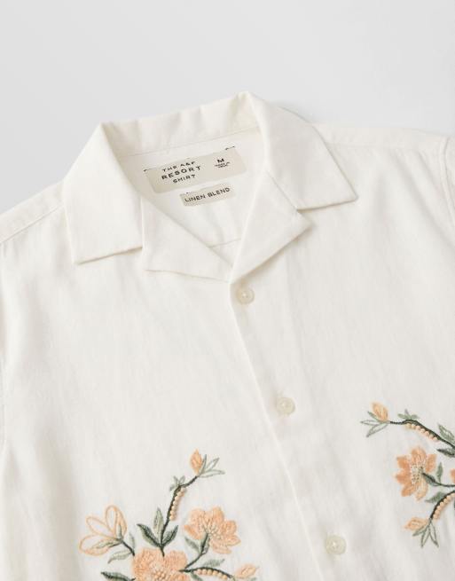 Abercrombie & Fitch boxy emboidered short sleeve shirt in white, 8 of 9