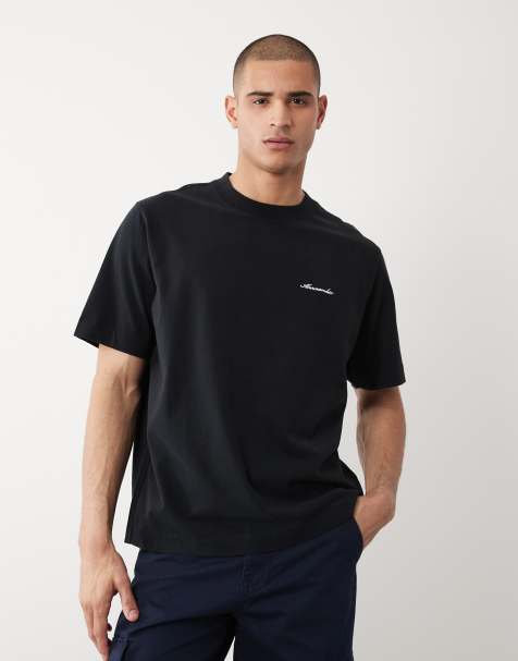 Abercrombie & Fitch boxy short sleeve italic logo t-shirt in black - view 1