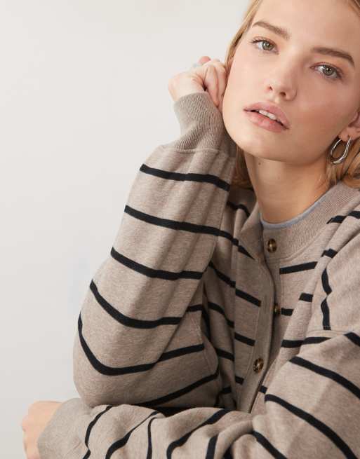 Abercrombie & Fitch boxy sweat-cardigan i brun stribe, 3 af 4