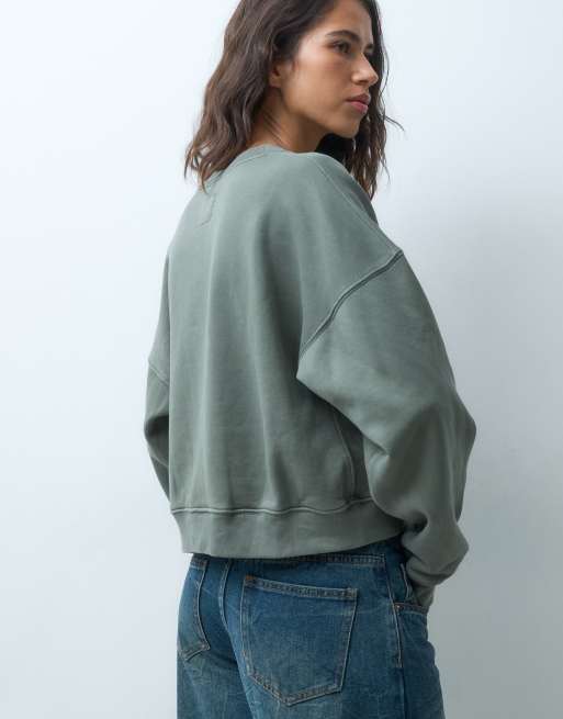 Abercrombie & Fitch boxy sweat cardigan i kaki, 4 af 5