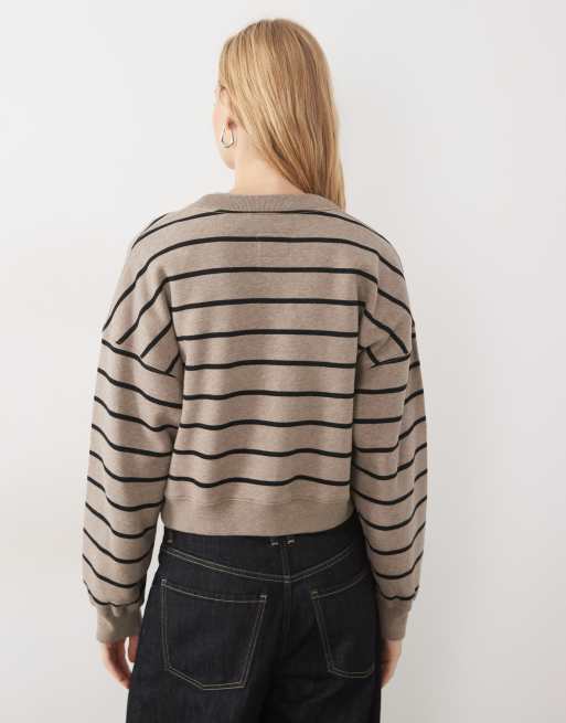 Abercrombie & Fitch boxy sweat cardigan in brown stripe, 4 of 4