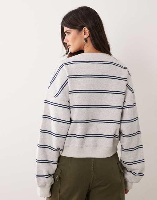 Abercrombie & Fitch boxy sweatshirt-cardigan i grå og navy stribe, 3 af 4