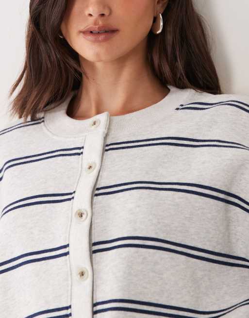 Abercrombie & Fitch boxy sweatshirt-cardigan i grå og navy stribe, 4 af 4