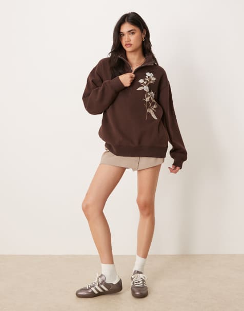 Abercrombie & Fitch – Brązowa bluza z zapięciem na suwak pod szyją i nadrukiem - view 1