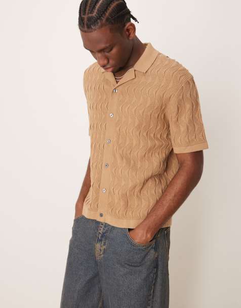 Abercrombie & Fitch short sleeve knit resort button through polo in brown
