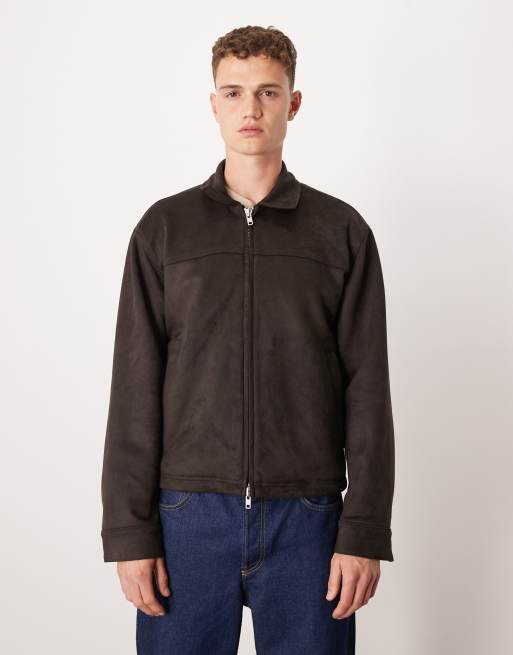 Abercrombie & Fitch – Brązowa krótka kurtka z lekkiej imitacji zamszu zapinana na zamek