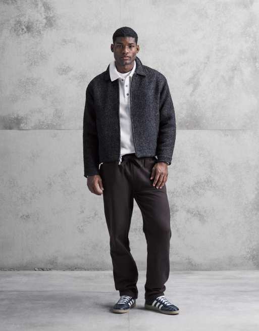 Abercrombie & Fitch – Brązowa średniej długości kurtka z mieszanki wełny o plecionym wykończeniu