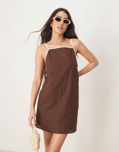 Abercrombie & Fitch square neck mini shift dress in brown