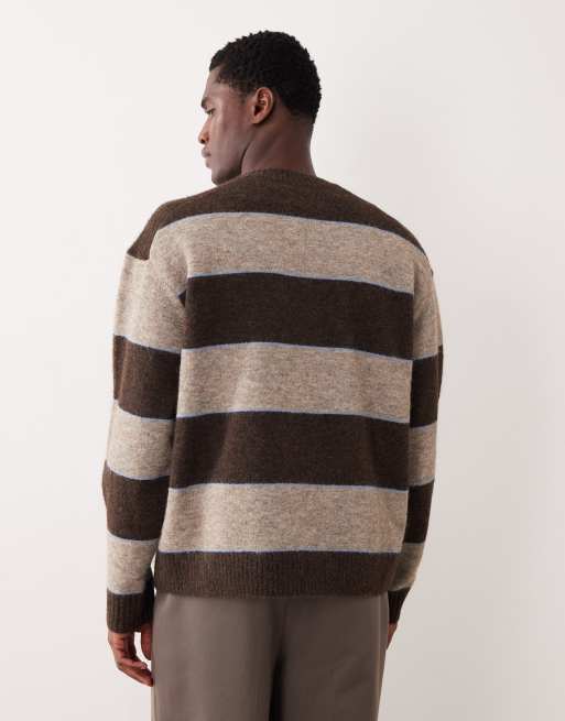 Abercrombie & Fitch – Brązowy sweter w paski z okrągłym dekoltem, 3 z 5