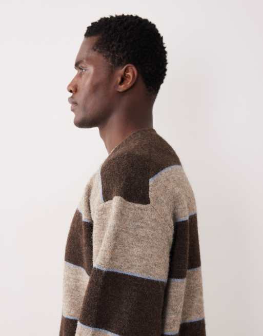Abercrombie & Fitch – Brązowy sweter w paski z okrągłym dekoltem, 4 z 5