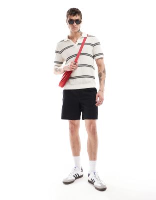 Abercrombie & Fitch Breezy Open Collar Striped Knit Polo In Neutral