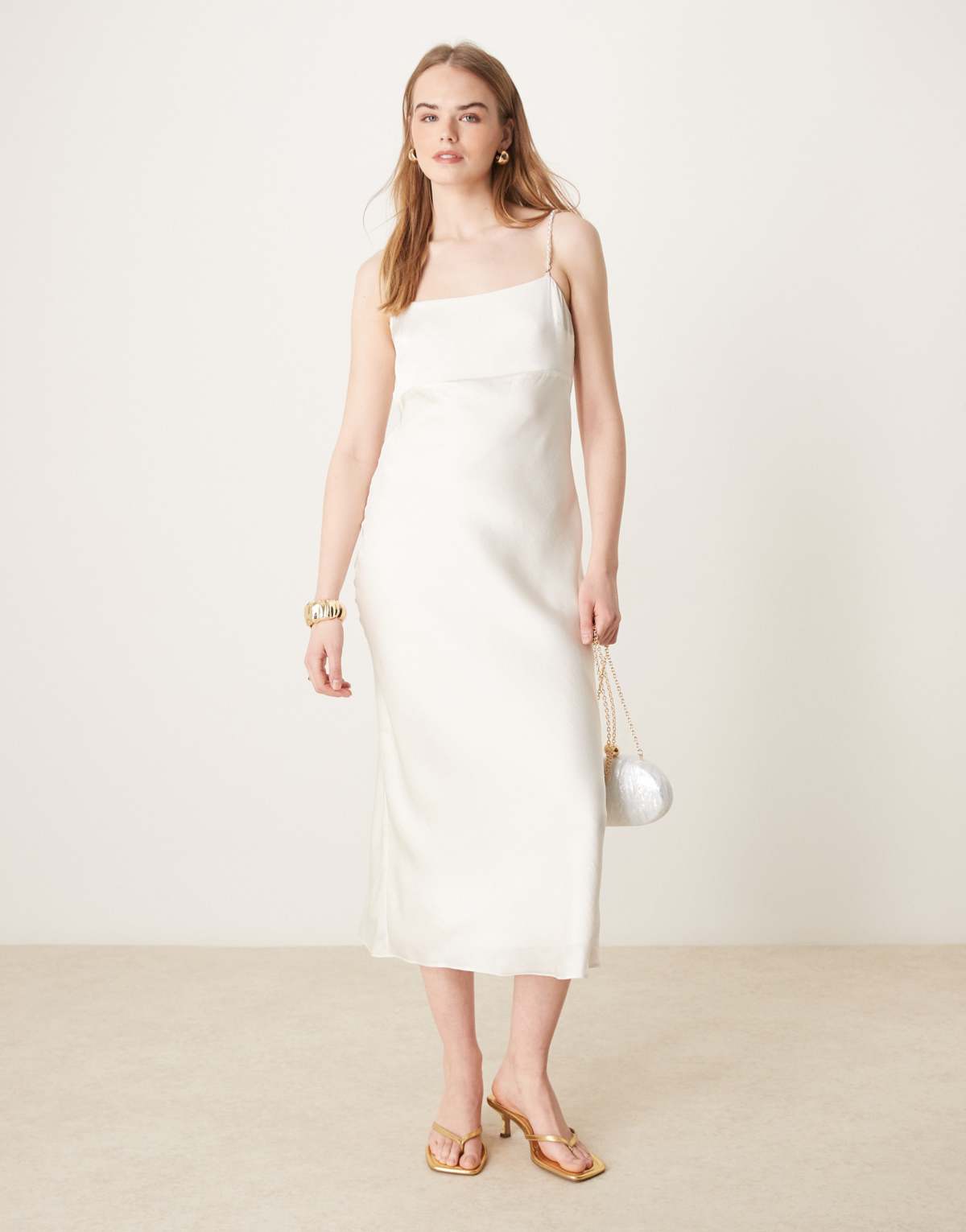 Abercrombie & Fitch bridal pearl strap slip maxi dress in white
