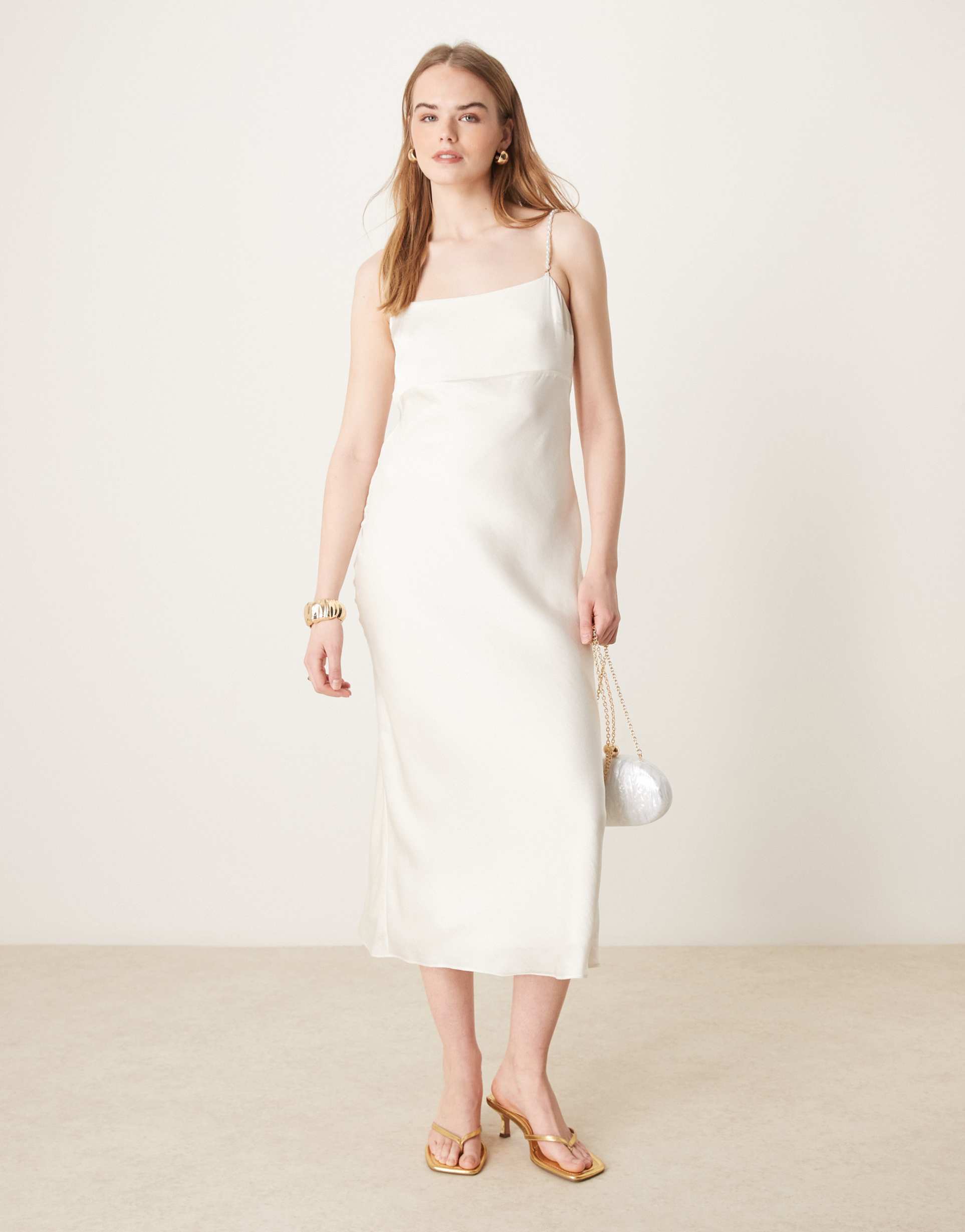 abercrombie & fitch bridal pearl strap slip maxi dress in white