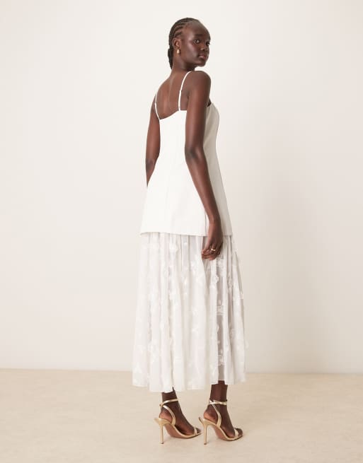 Abercrombie & Fitch bridal sheer skirt applique lace maxi dress in off white