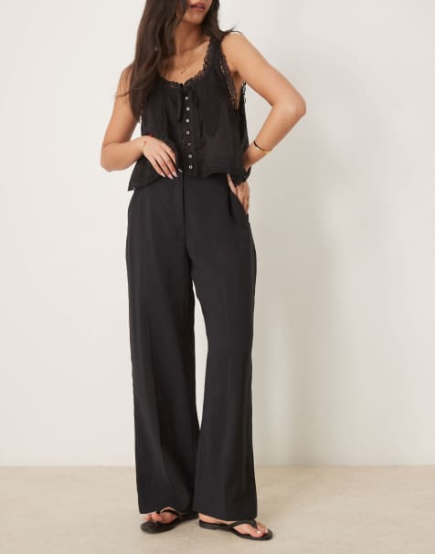 Abercrombie & Fitch - Broek met hoge taille en wijde pijpen in zwart - view 1