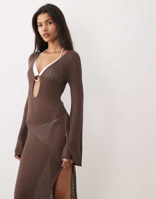 Abercrombie & Fitch - Brun hæklet maxi-strandkjole, 4 af 4