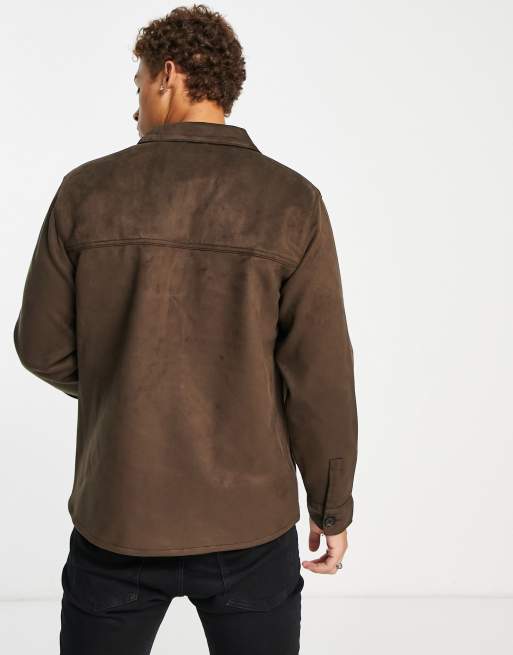 Abercrombie & Fitch – Brun overshirt jacka i faux mocka, 2 av 4