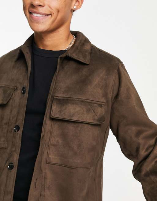 Abercrombie & Fitch – Brun overshirt jacka i faux mocka, 3 av 4