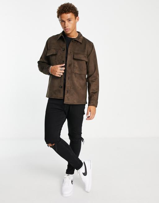 Abercrombie & Fitch – Brun overshirt jacka i faux mocka, 4 av 4